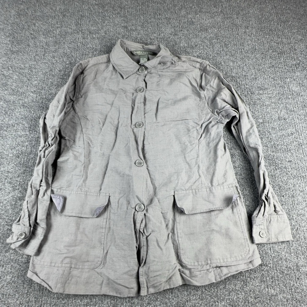 Jessica Holbrook Jacket Womens Medium Gray Linen Blend Button Front Pockets